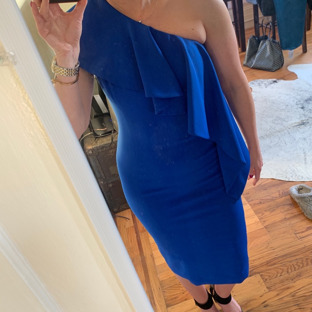 Jay Godfrey Fresno Ruffle One-Shoulder Dress Blue